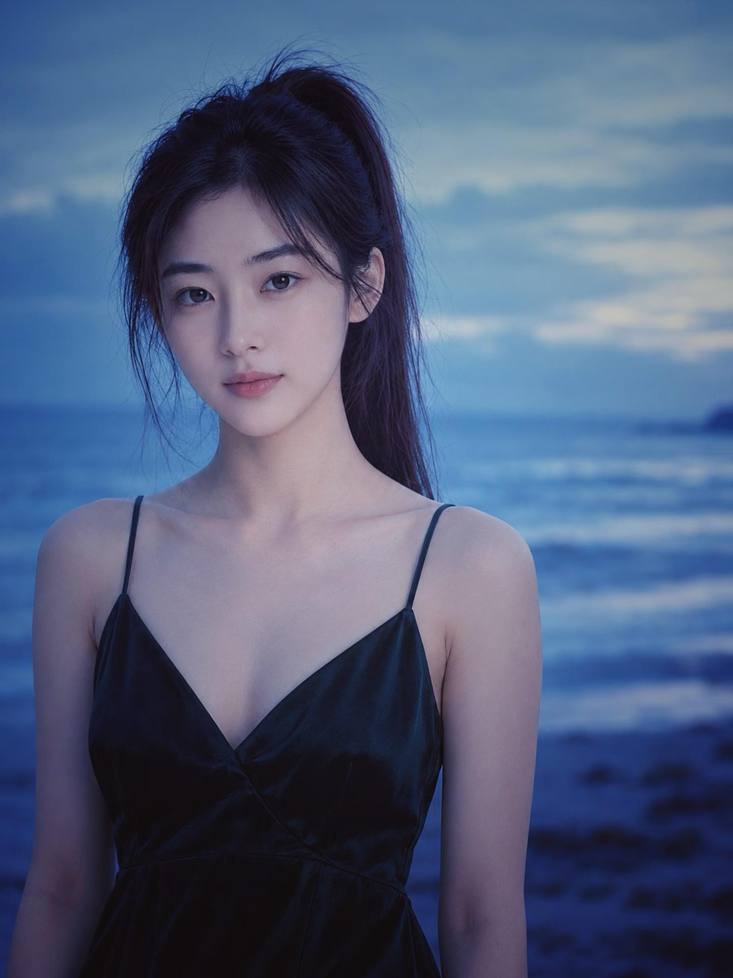 缇薇雅在海边的近景肖像